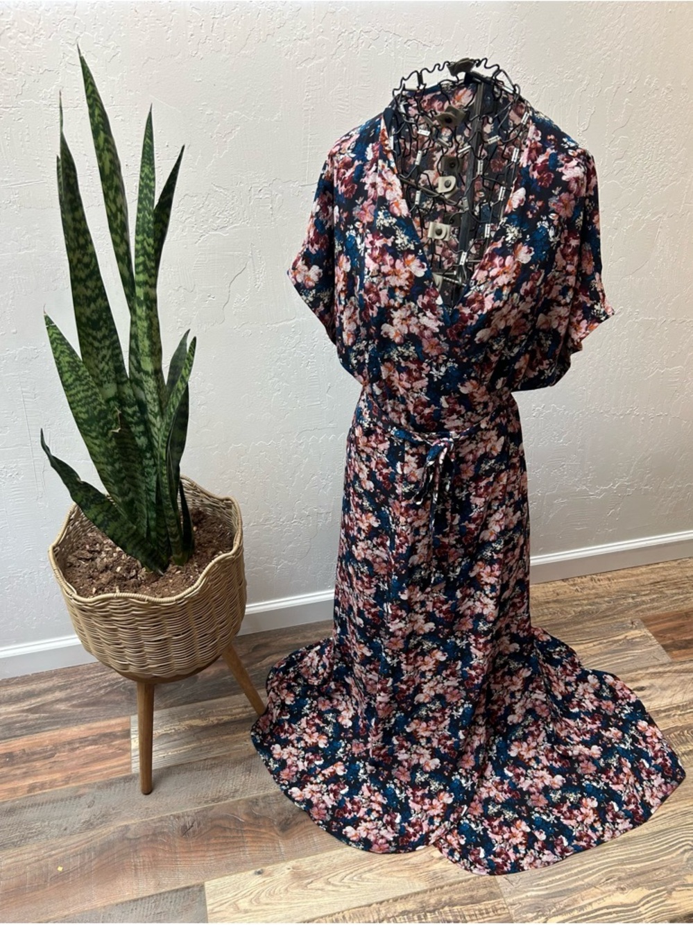 bobeau Navy Floral Maxi Dress with Pink & Cream Blooms